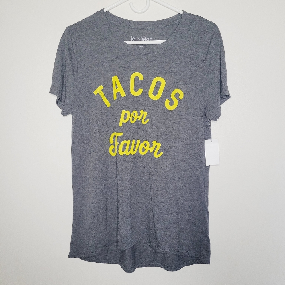 NWT Funny Mexican Food Joke Tacos Por Favor XL Women's Top Junior Graphic Tee